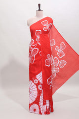 Borderless red floral design mul mul cotton saree with matching blouse