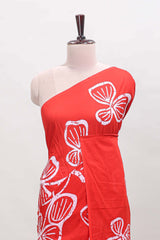Borderless red floral design mul mul cotton saree with matching blouse
