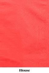 Borderless red floral design mul mul cotton saree with matching blouse