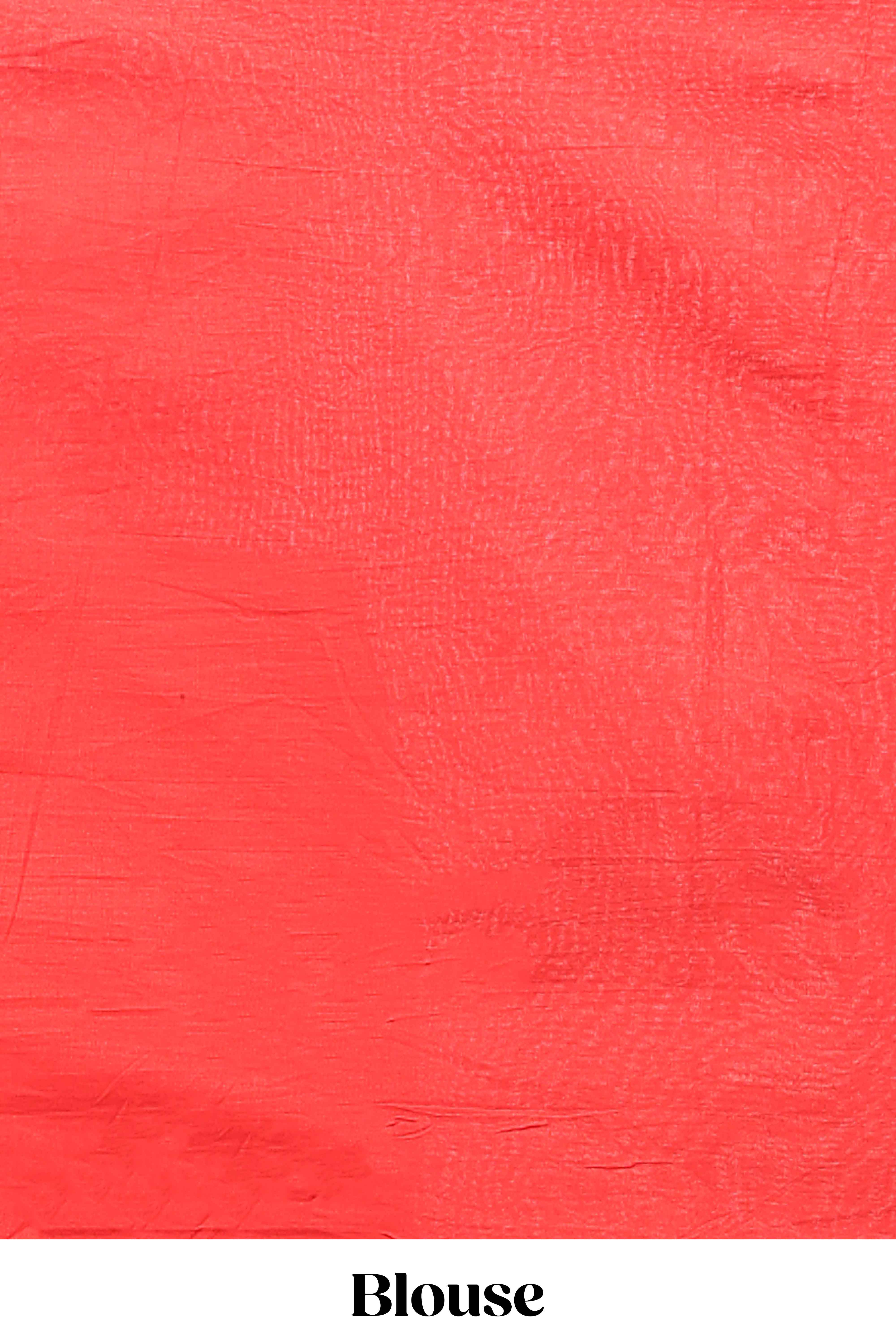 Borderless red floral design mul mul cotton saree with matching blouse