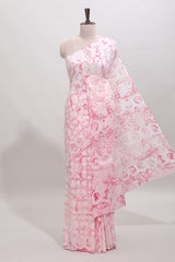 Borderless white shibori print mul mul cotton saree with matching blouse