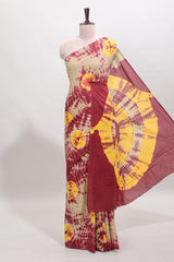 Borderless maroon shibori print mul mul cotton saree with matching blouse