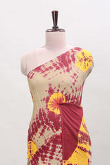Borderless maroon shibori print mul mul cotton saree with matching blouse