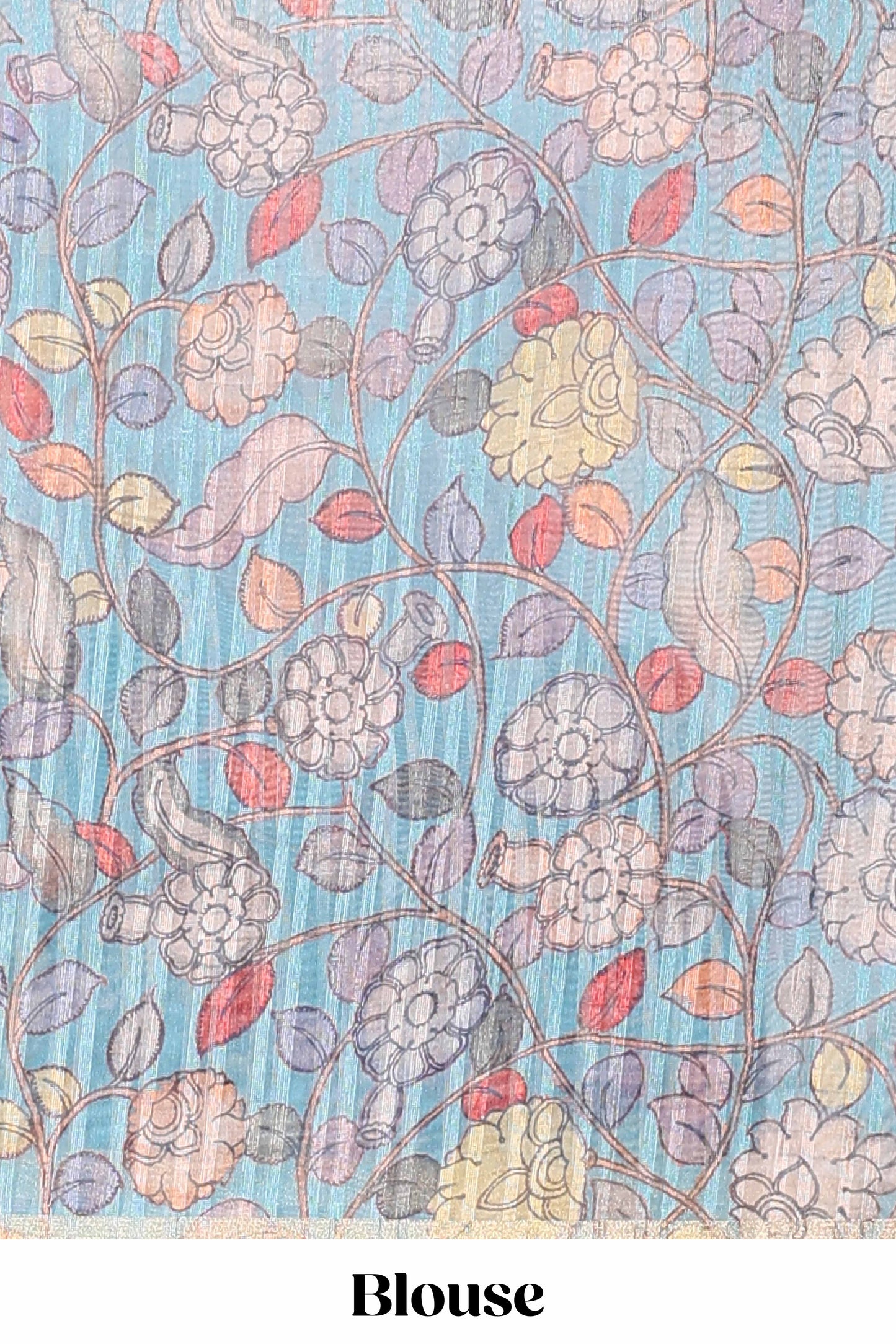 Peach floral design art tussar saree with self zari border and contrast floral print pallu