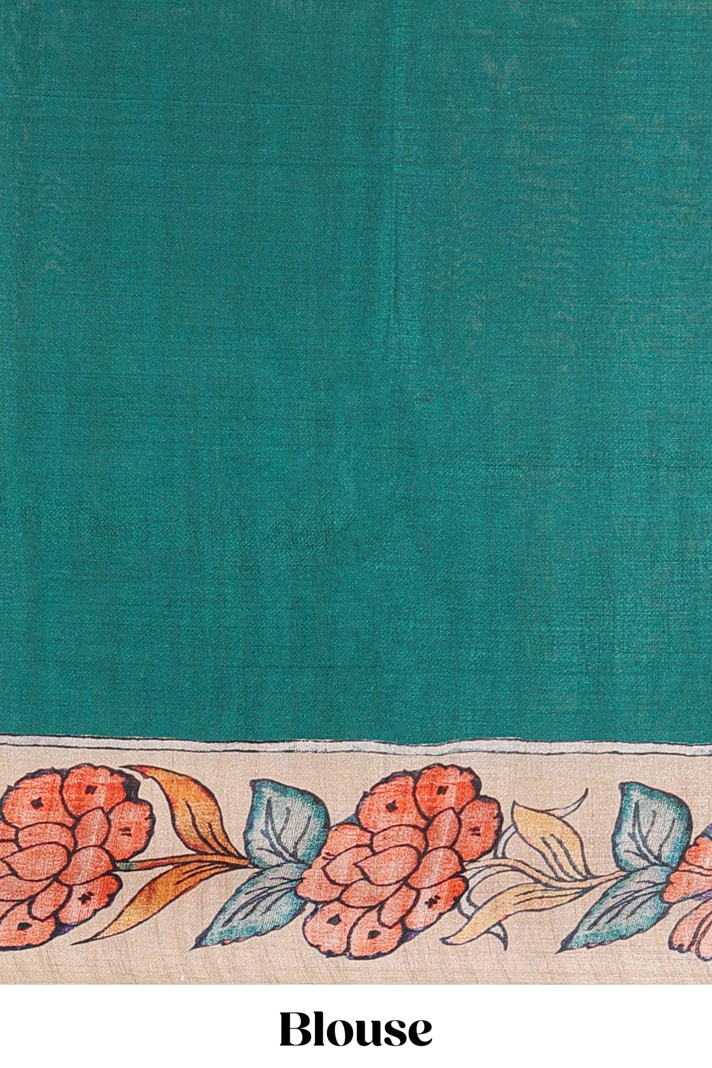 Red art tussar silk saree with leaf and floral printed body, cream border, and floral & animal print pallu