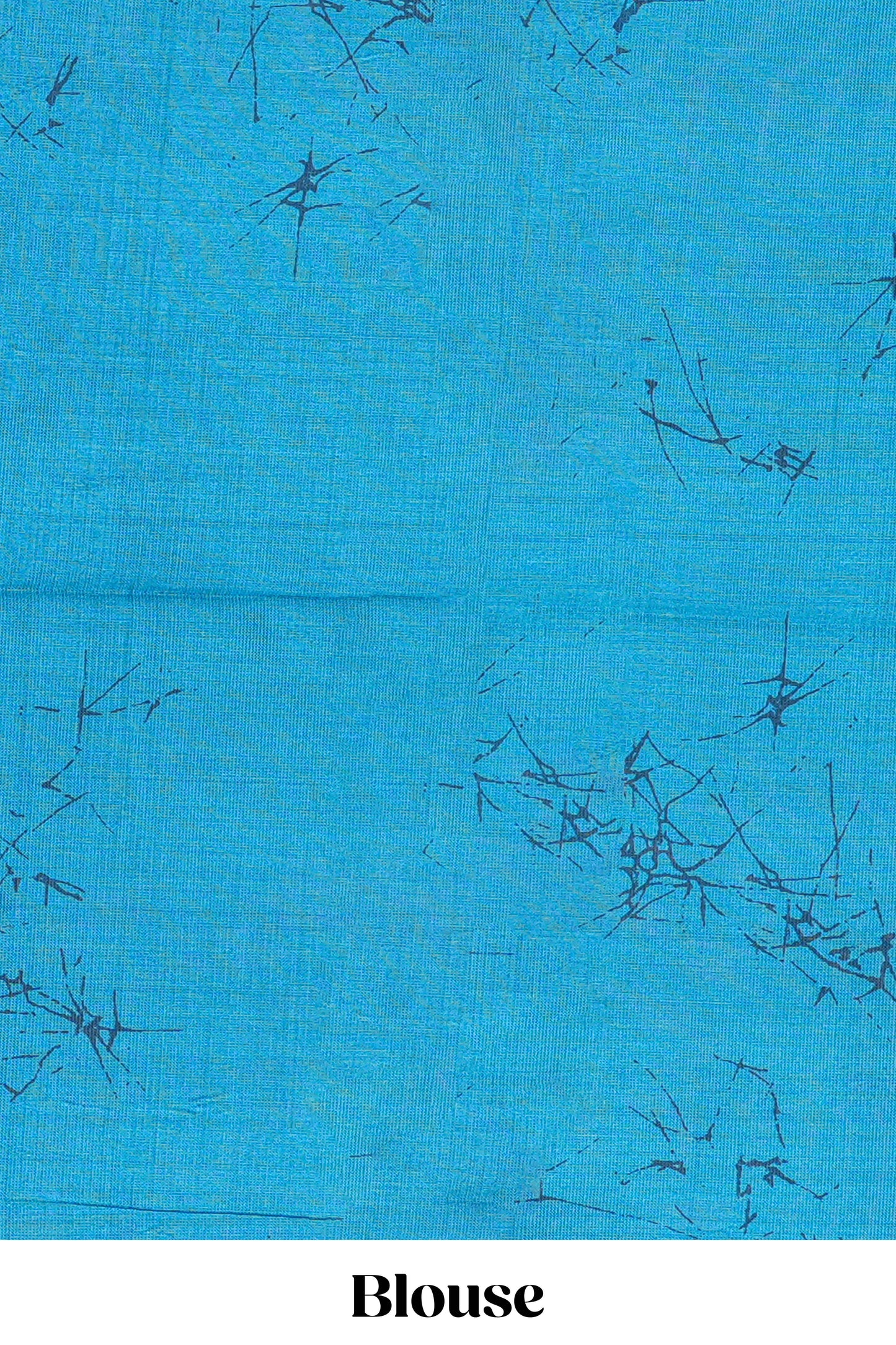 White and turquoise blue floral print litchi art silk saree with scallop print pallu