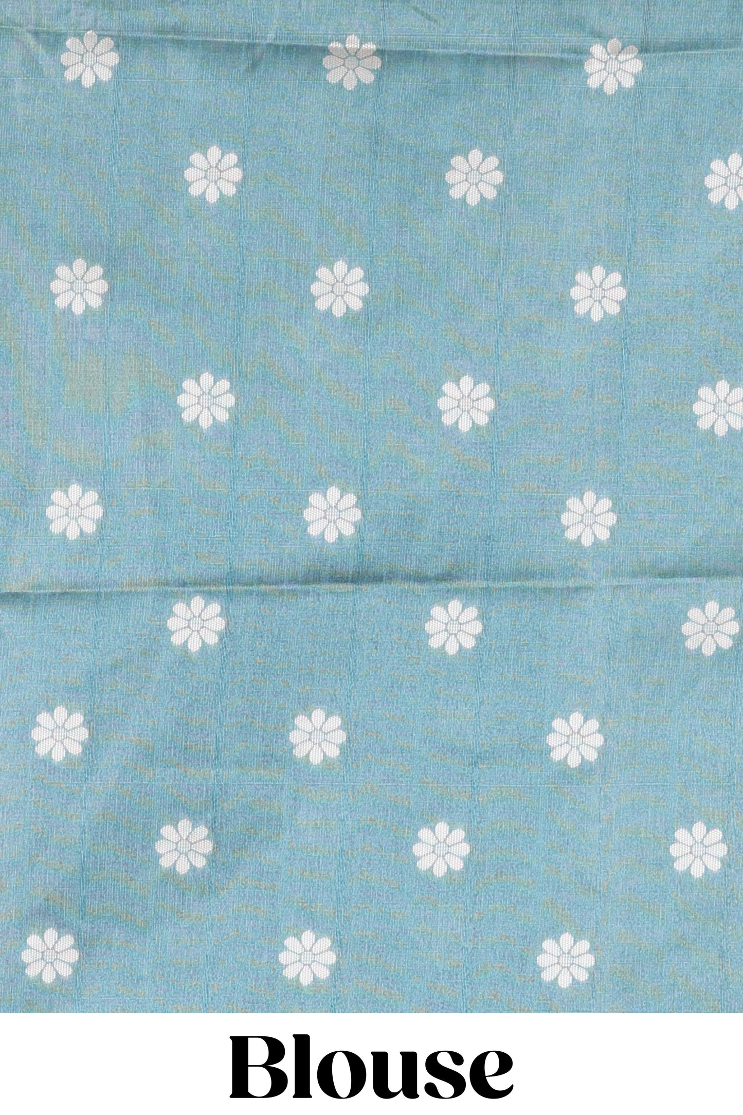 Blue munga cotton saree with all-over floral thread weaving & motif border