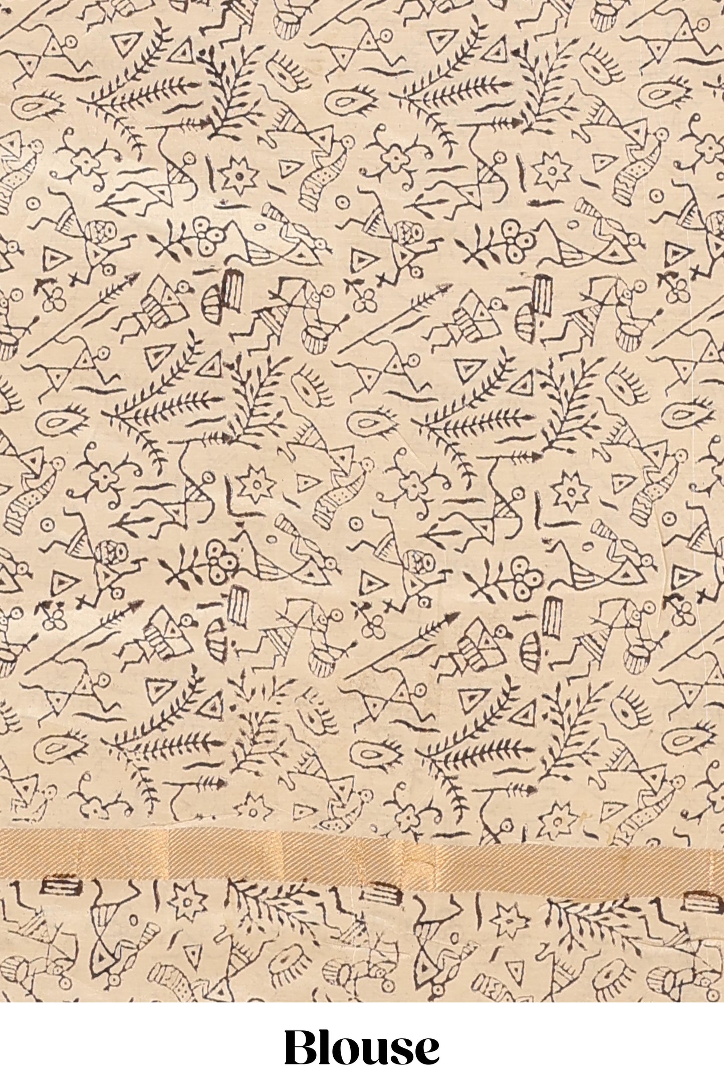 Peacock green kalamkari printed cotton saree with traditional floral motifs and contrast pallu