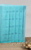 Blue geometric pattern bengal cotton saree with self border and matching pallu