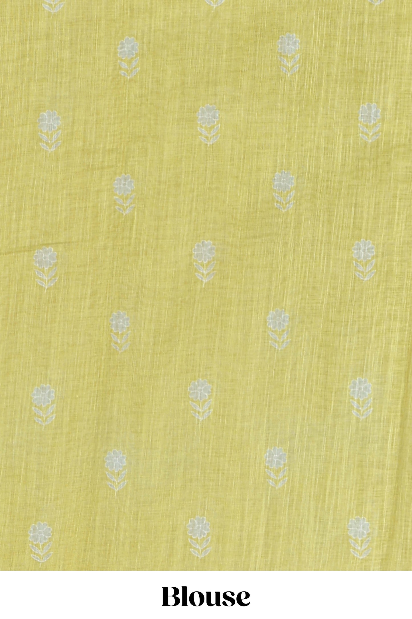 Green linen cotton saree with floral buttas and butterfly motifs border, Printed self pallu and blouse