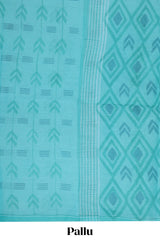 Blue geometric pattern bengal cotton saree with self border and matching pallu