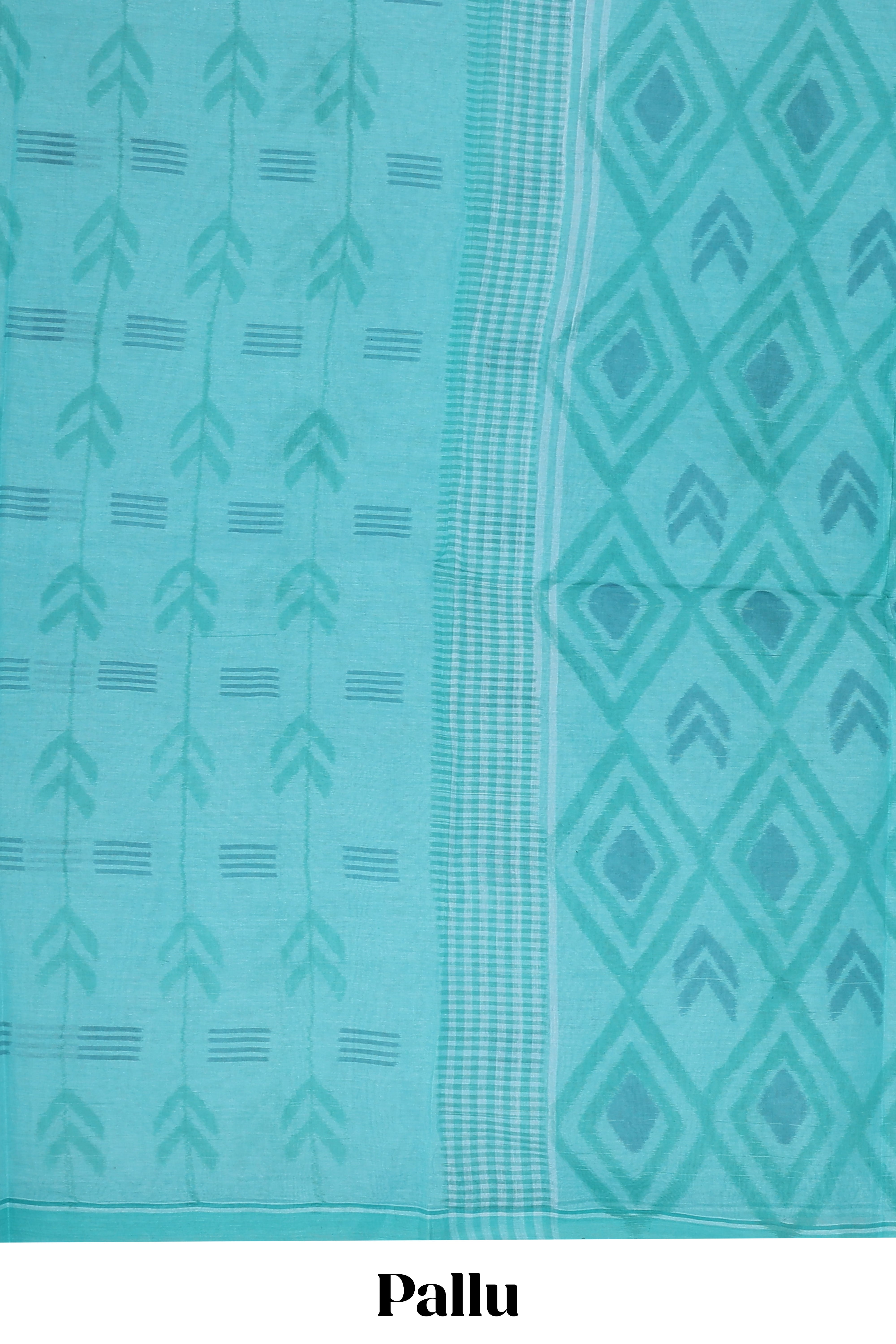Blue geometric pattern bengal cotton saree with self border and matching pallu