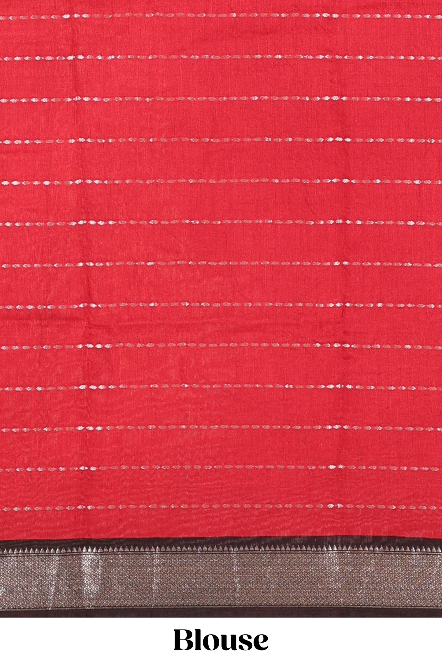 Red assam silk saree with floral printed stripes and contrast border