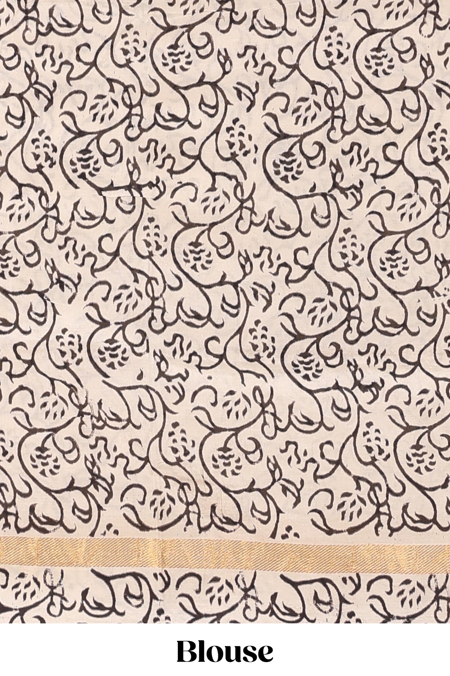 Sandal kalamkari printed cotton saree with traditional floral motifs and contrast pallu