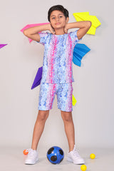 Boys Purple and Blue Abstract Zig-Zag Print T-Shirt and Shorts 2-Piece Lounge Set