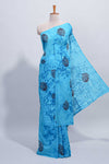 Borderless blue floral motifs design mul mul cotton saree with self pallu