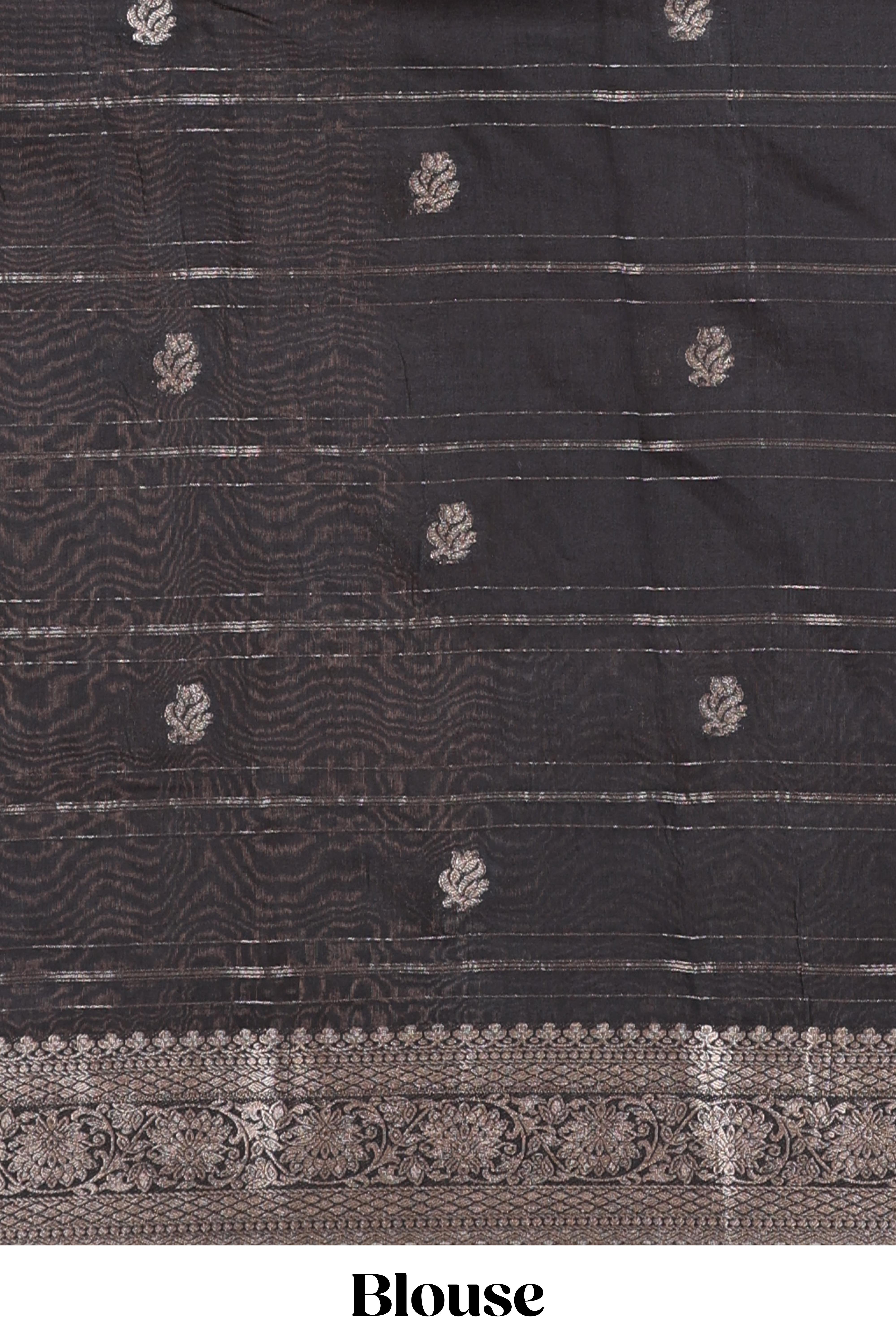 Black assam silk printed saree with self border and pallu