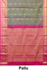 Kanchipuram Vairaoosi and Checks Silk Saree in Grey with Gold Zari and Pink Contrast Border