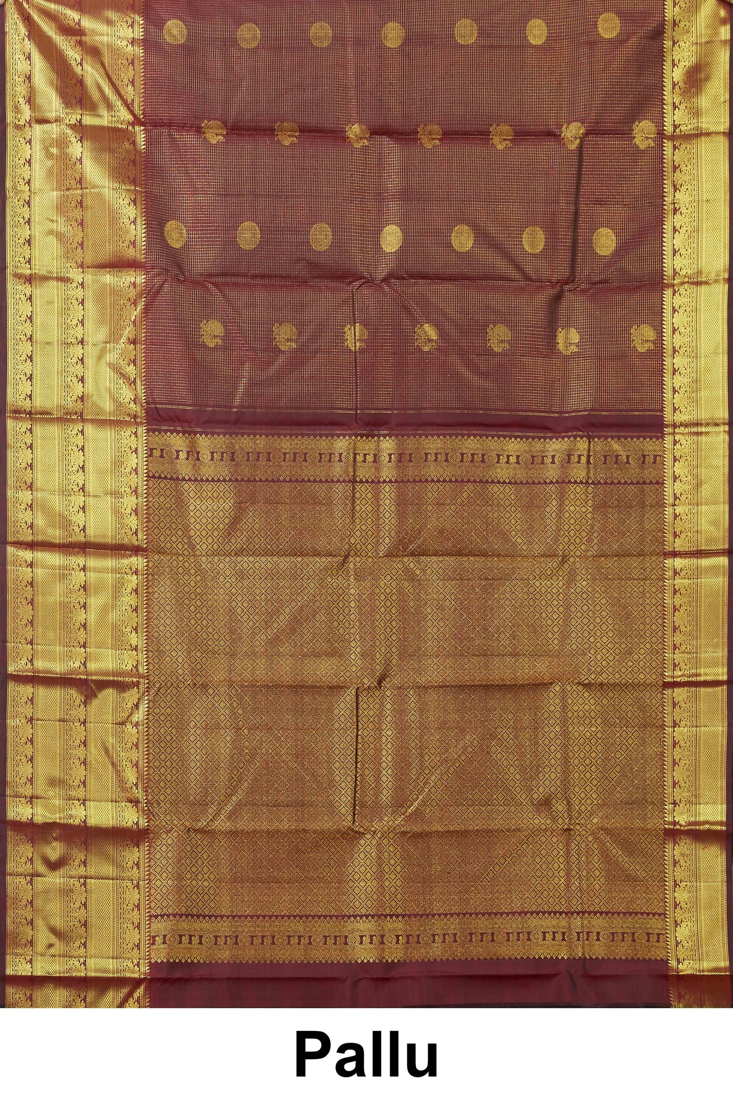 Kanchipuram Vairaoosi and Checks Silk Saree in Maroon with Gold Zari Checks and Self Border