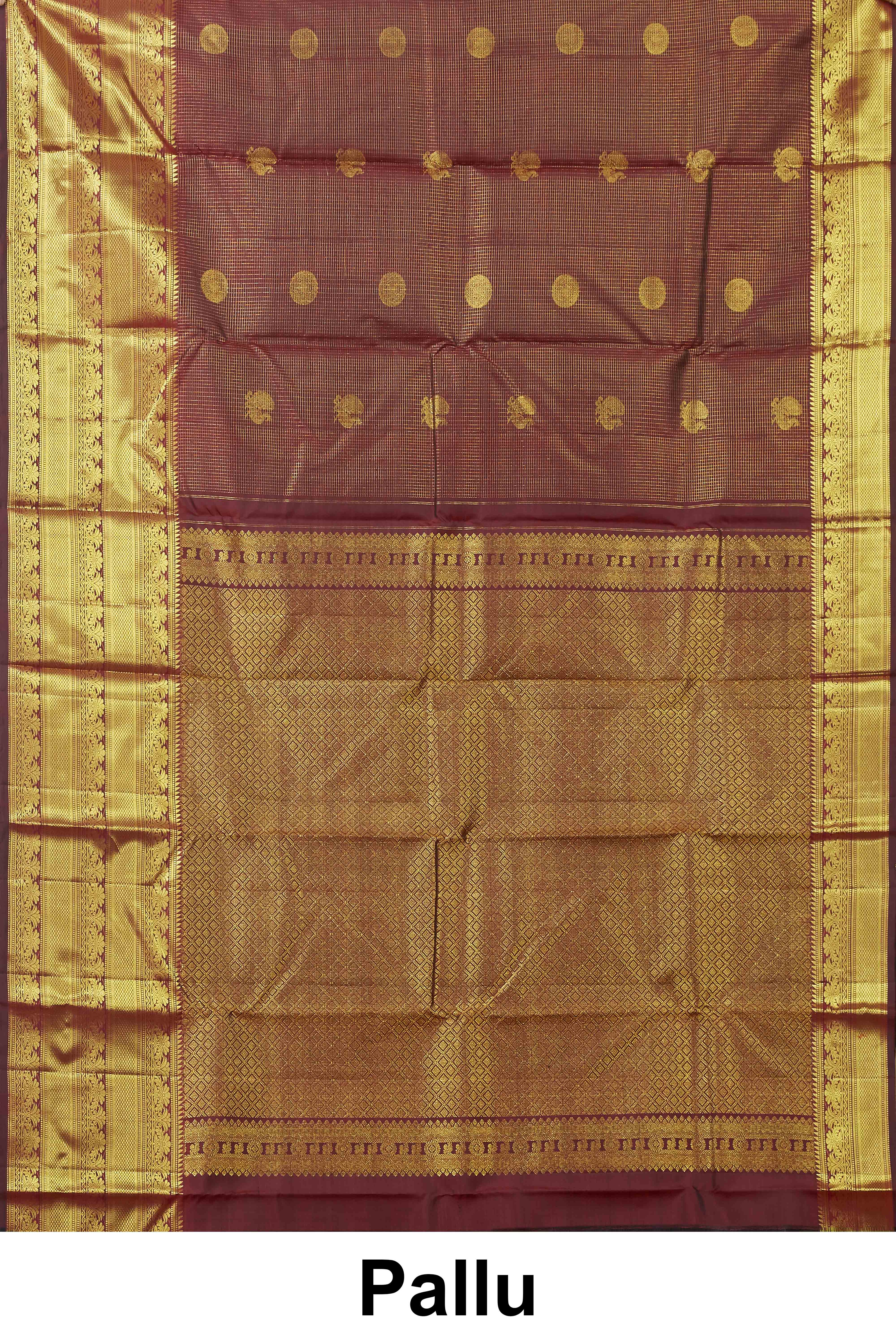 Kanchipuram Vairaoosi and Checks Silk Saree in Maroon with Gold Zari Checks and Self Border