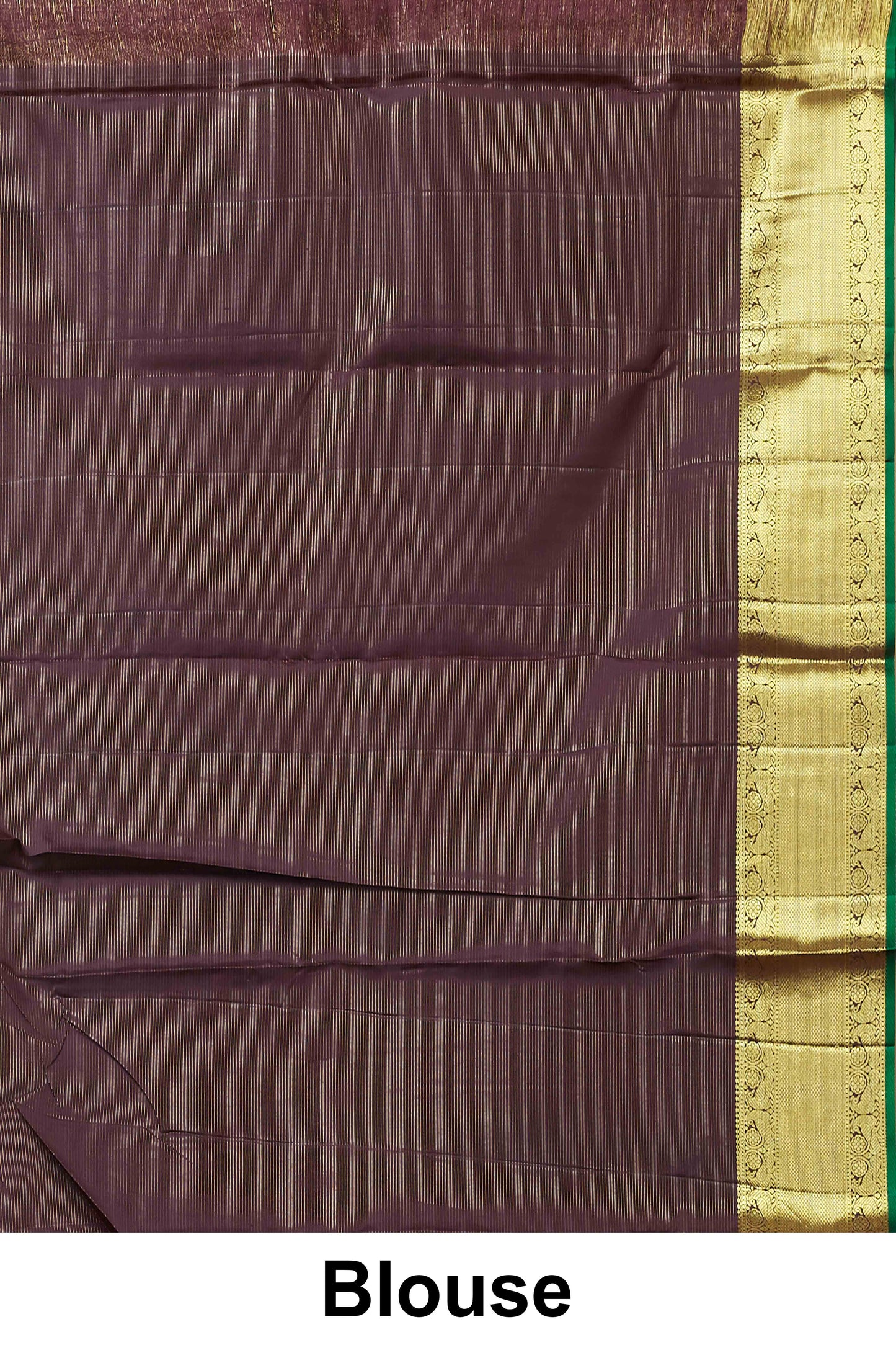 Kanchipuram Vairaoosi and checks Silk Saree in Deep Plum with Gold Zari and Green Selvedge