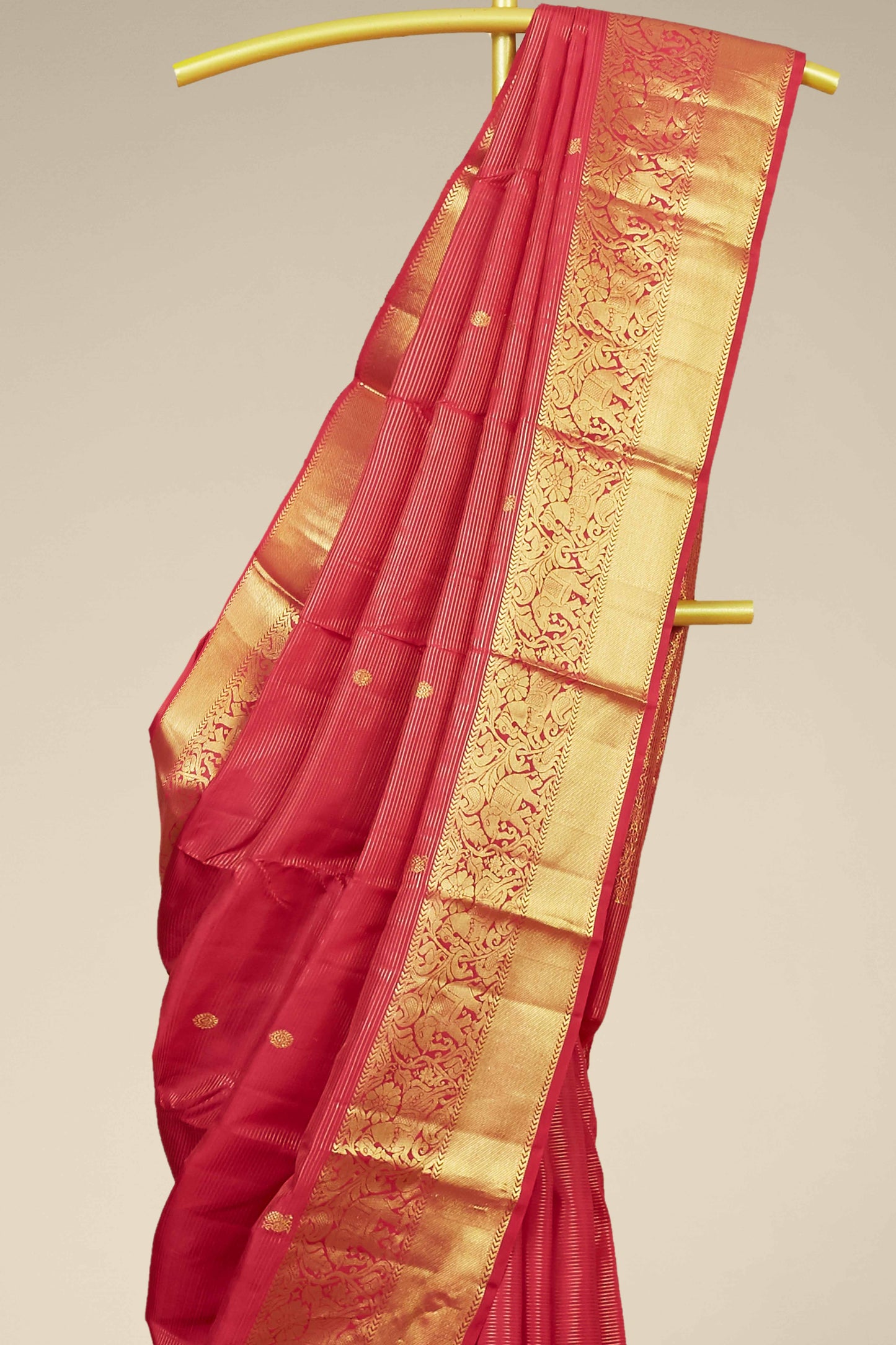 Kanchipuram Vairaoosi and checks Silk Saree in Crimson Red with Gold Zari and Self Border
