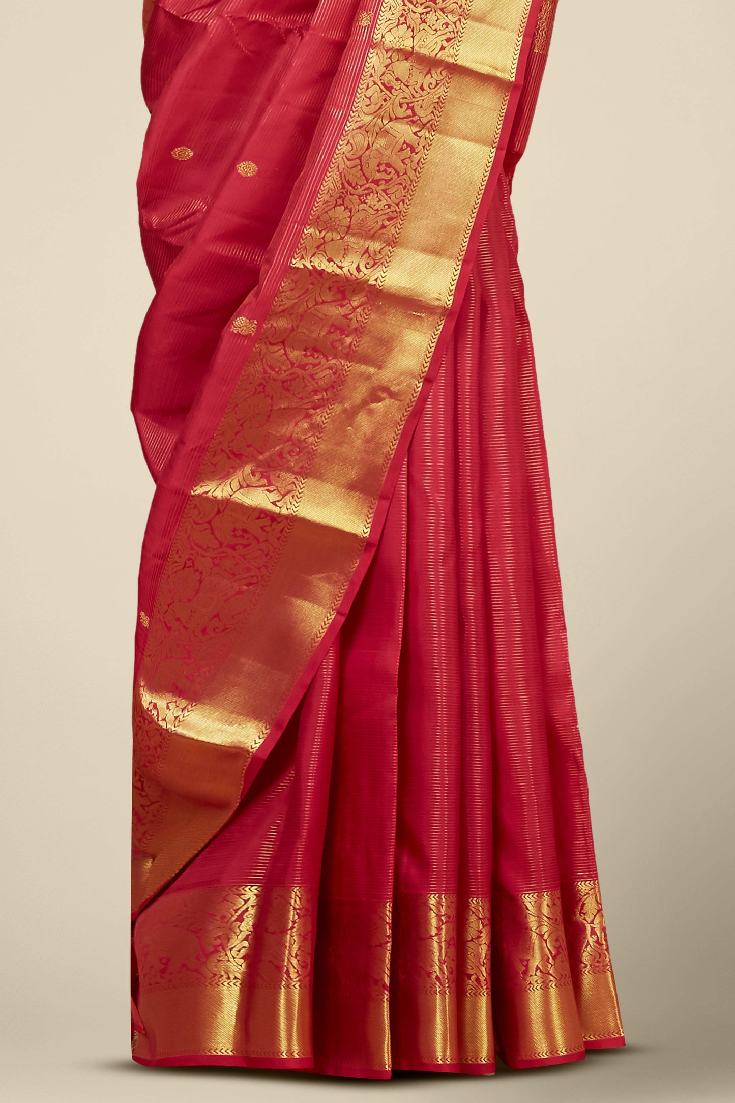 Kanchipuram Vairaoosi and checks Silk Saree in Crimson Red with Gold Zari and Self Border