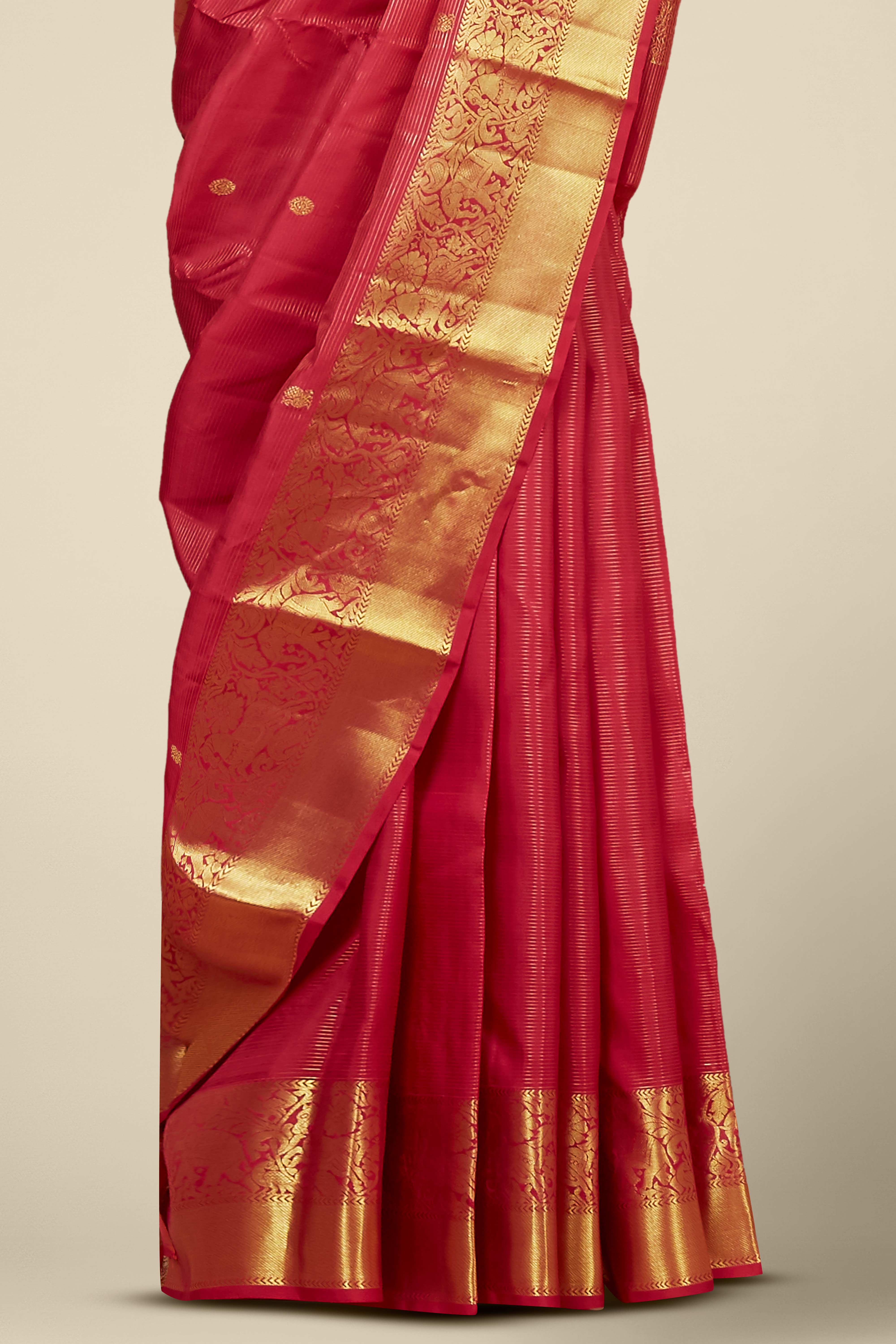 Kanchipuram Vairaoosi and checks Silk Saree in Crimson Red with Gold Zari and Self Border