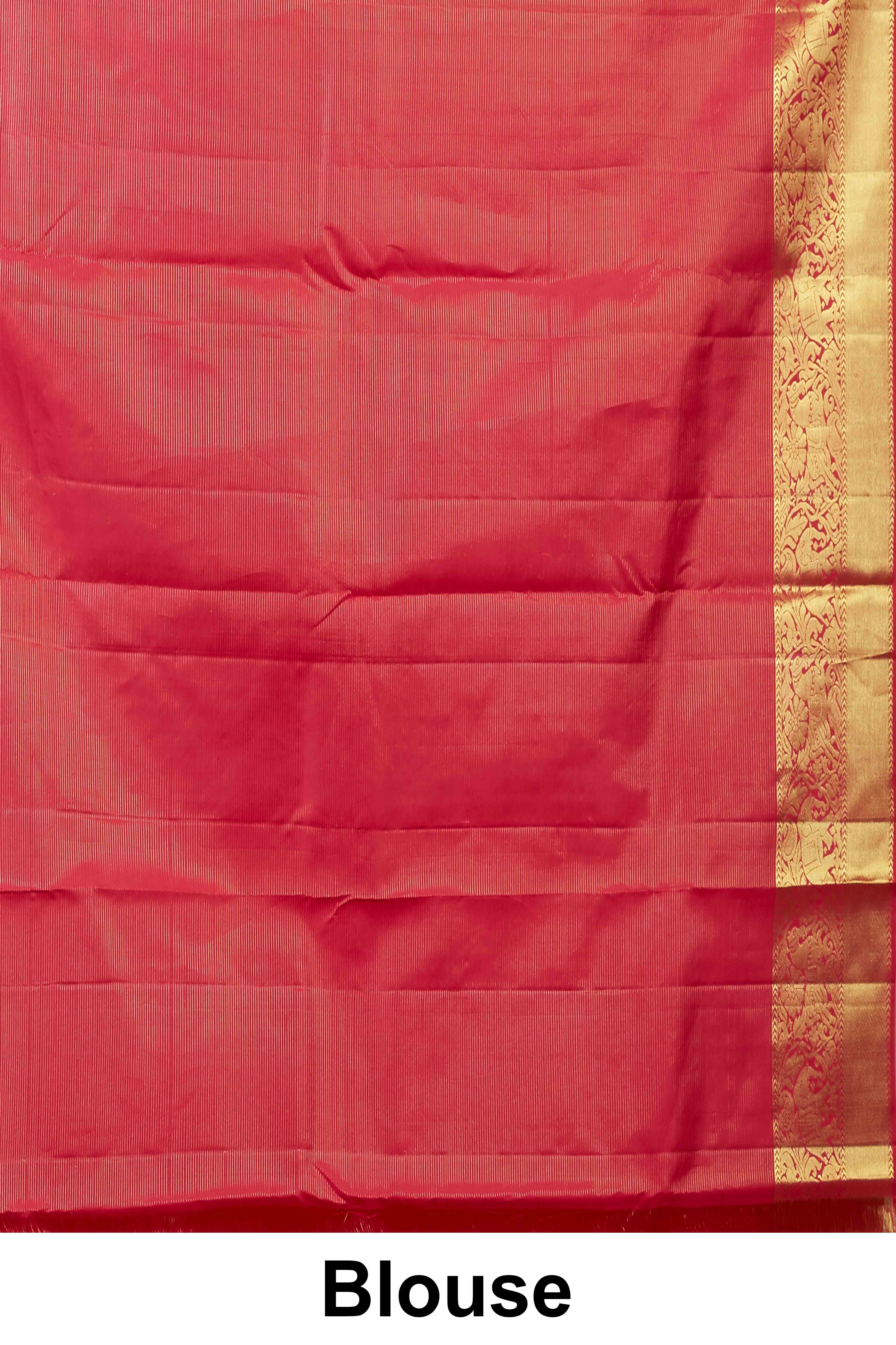 Kanchipuram Vairaoosi and checks Silk Saree in Crimson Red with Gold Zari and Self Border