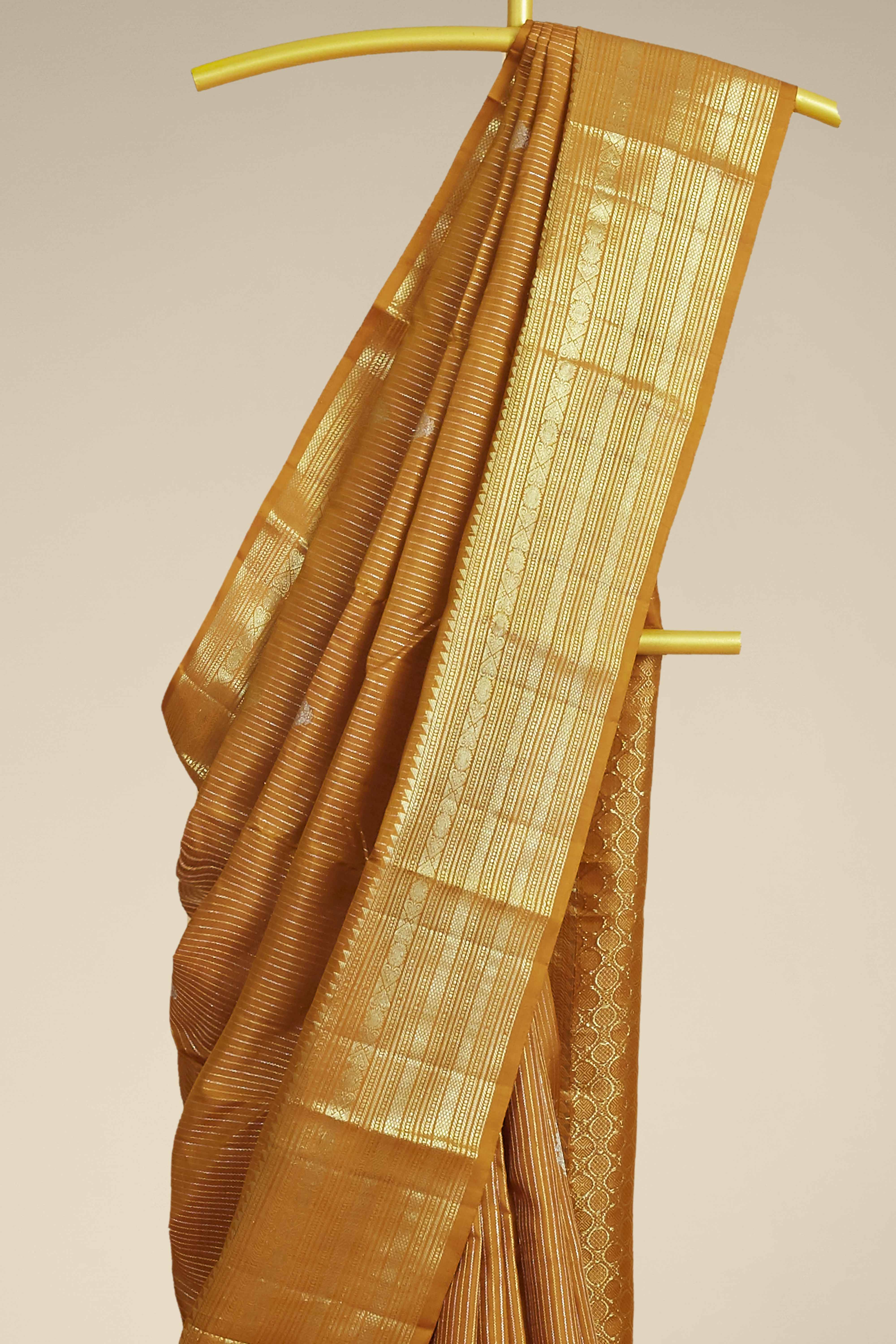 Kanchipuram Vairaoosi and Checks Pure Silk Saree in Antique Mustard Gold with Self Zari Border