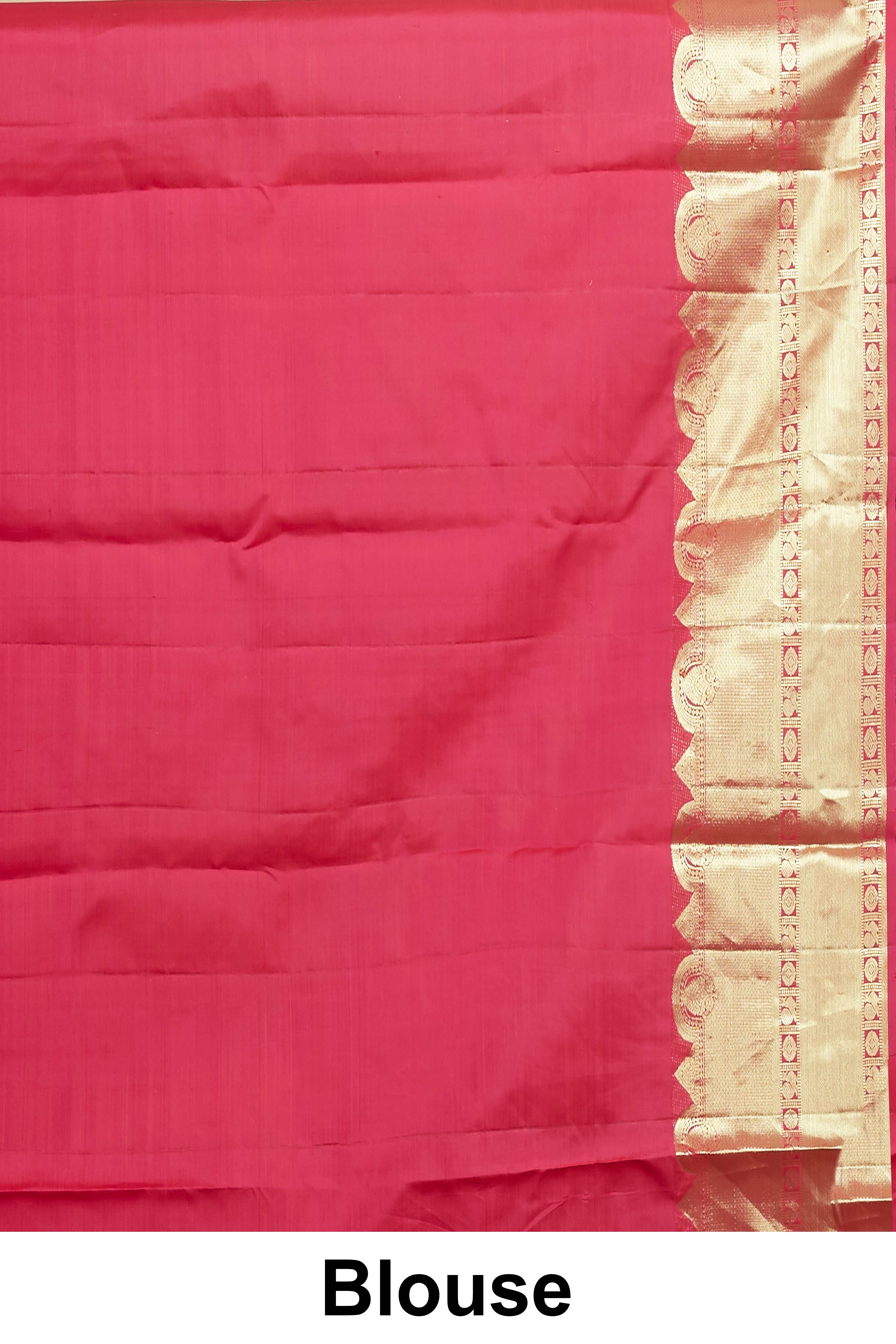Kanchipuram Vairaoosi and Checks Silk Saree in Dark Coffee Brown with Contrast Crimson Red and Gold Zari Border
