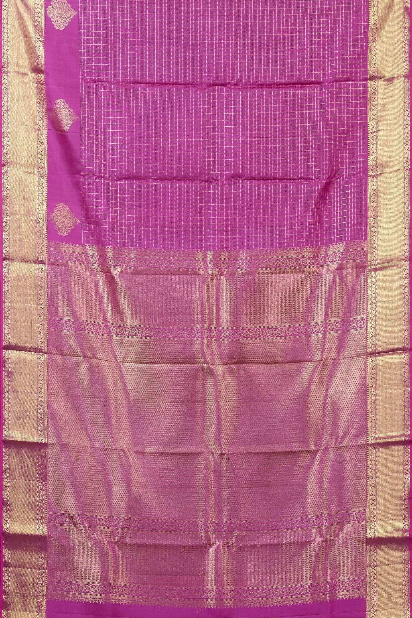 Kanchipuram Vairaoosi and Checks Silk Saree in Magenta Pink with Gold Zari and Self Border