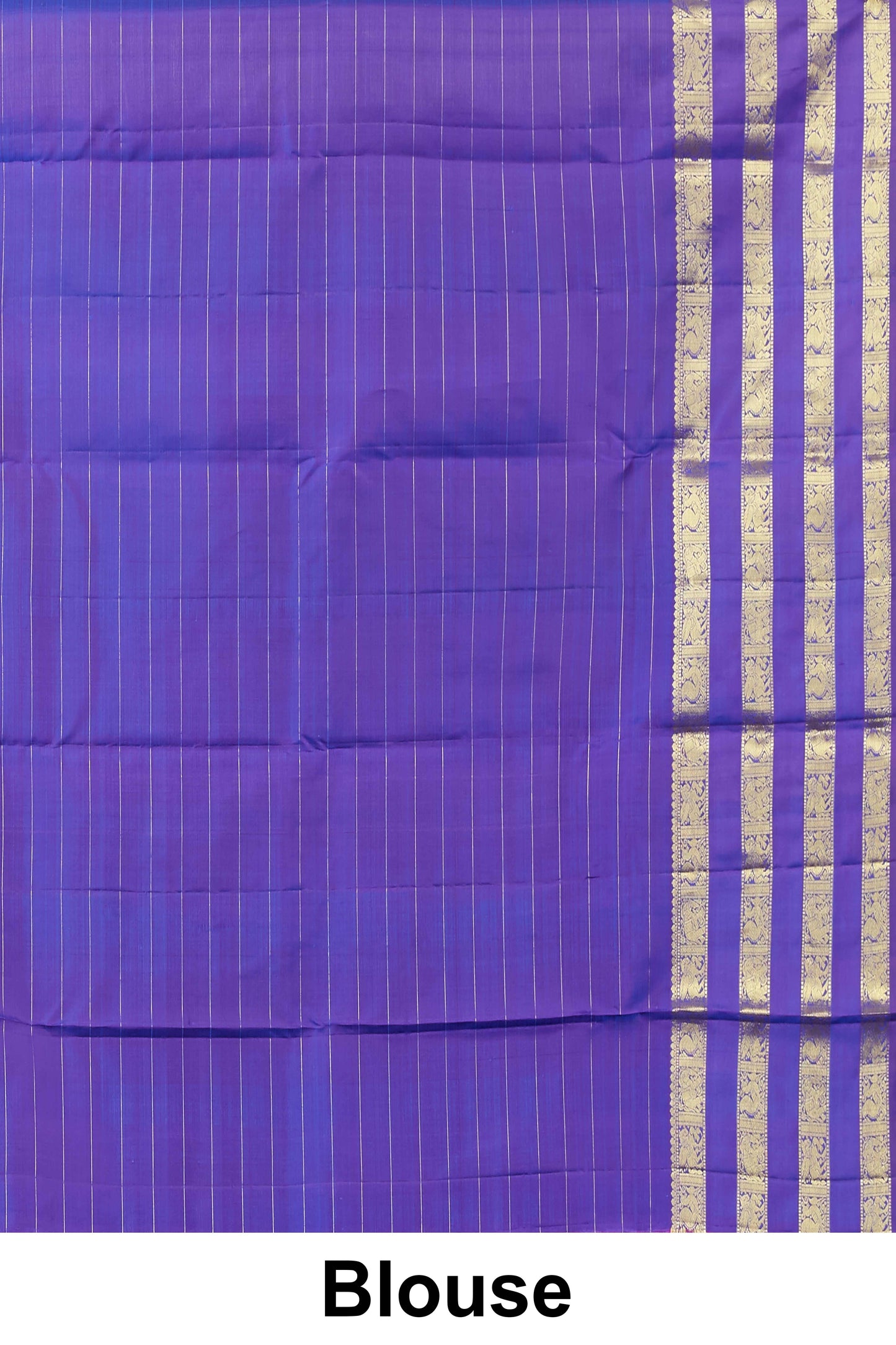 Kanchipuram Vairaoosi and Checks Silk Saree in Sapphire Blue with Purple Border and Gold Zari Stripes