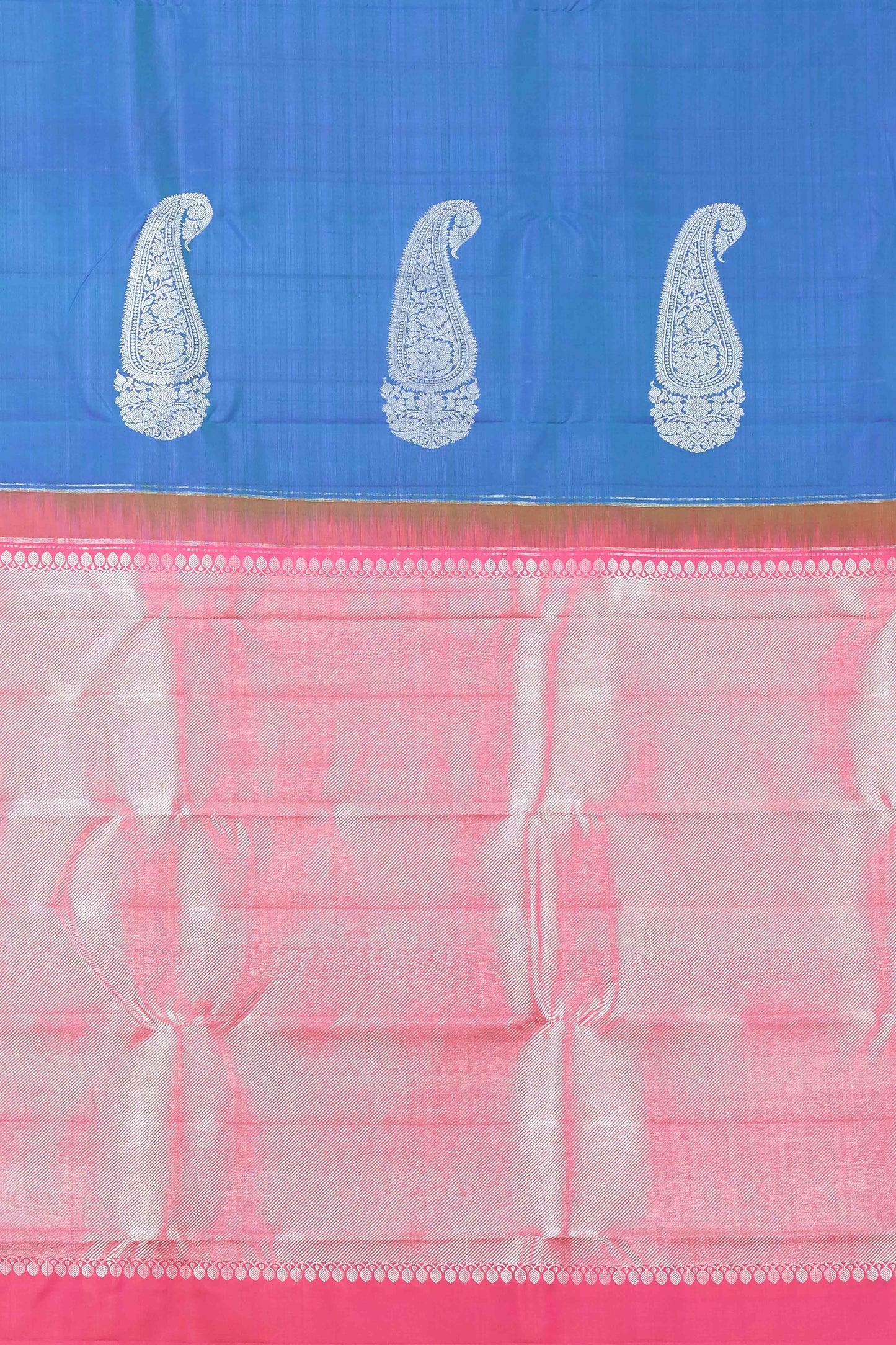 Royal Blue Kanchipuram Borderless Pure Silk Saree with Silver Paisley Buttas