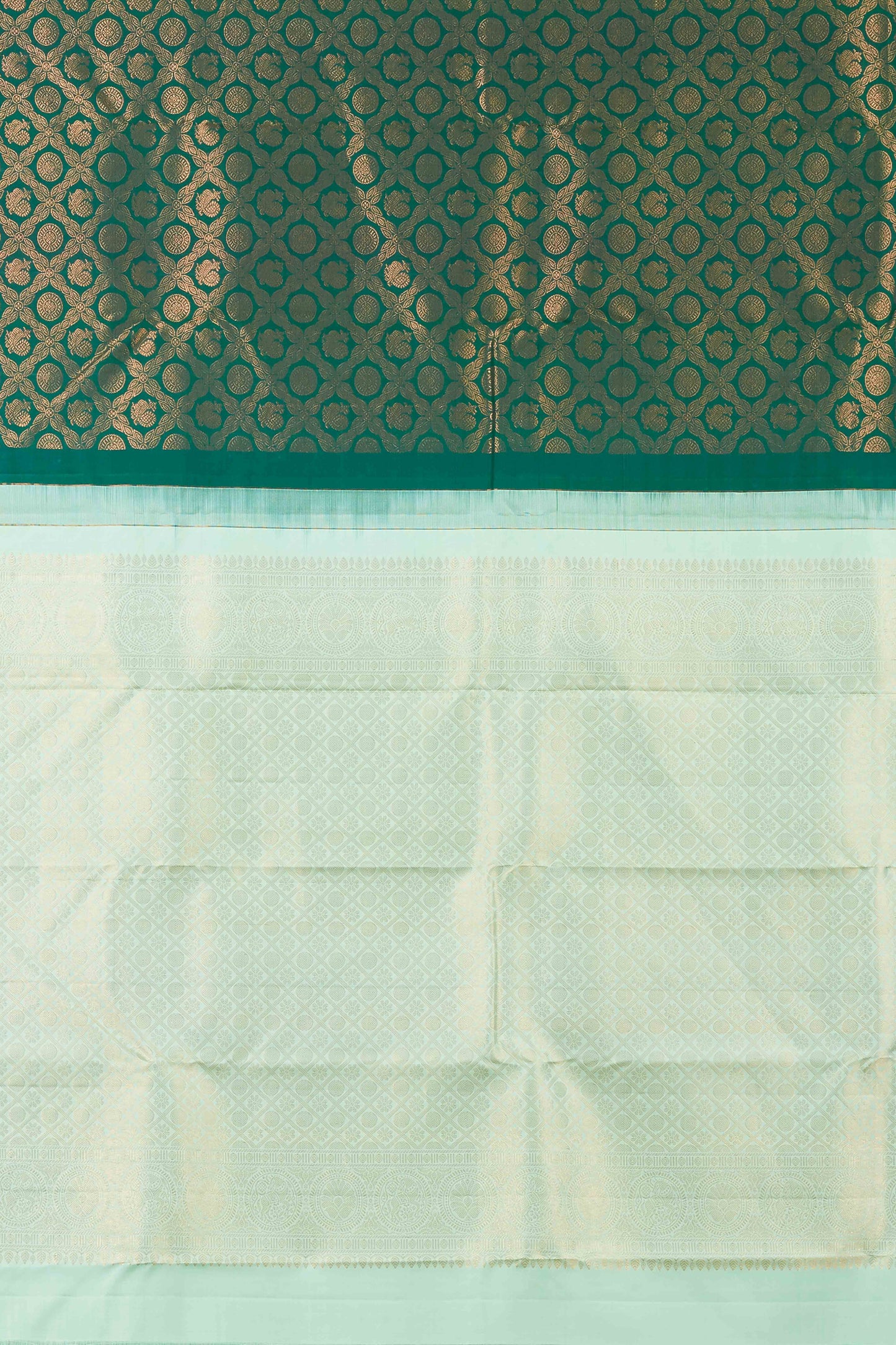 Sea Green & Dark Teal Checked Kanchipuram Borderless Pure Silk Saree with Zari Buttas