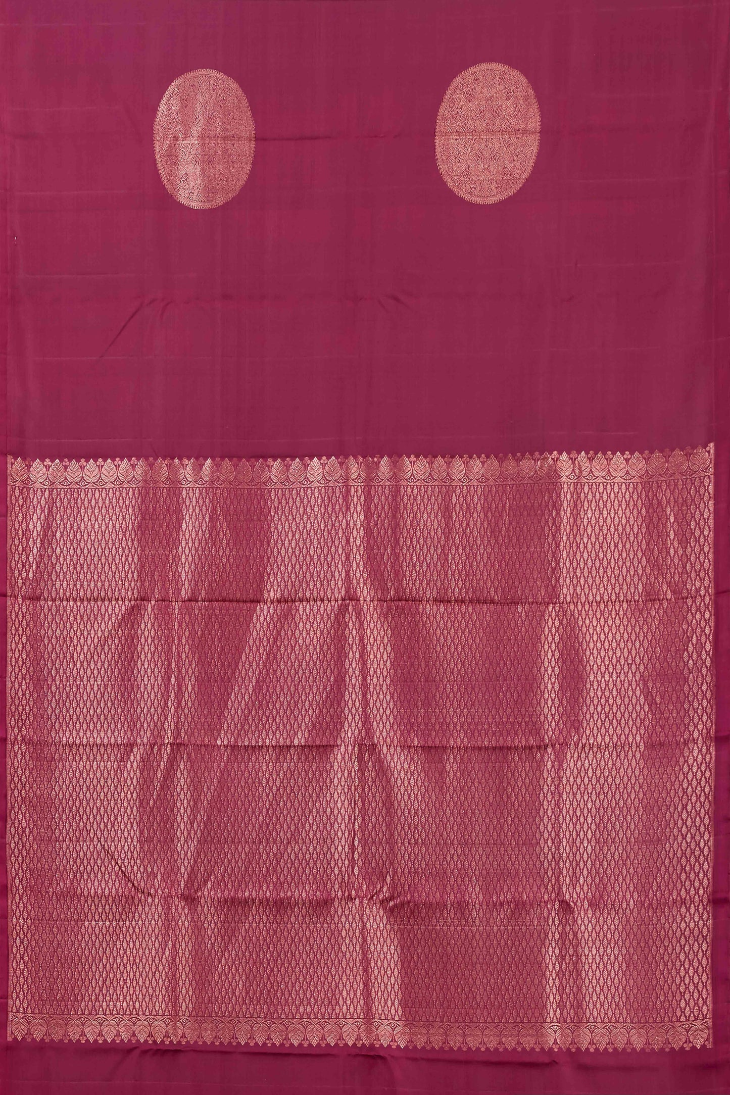 Plum Purple Borderless Kanchipuram Pure Silk Saree with Oversized Zari Body Motifs
