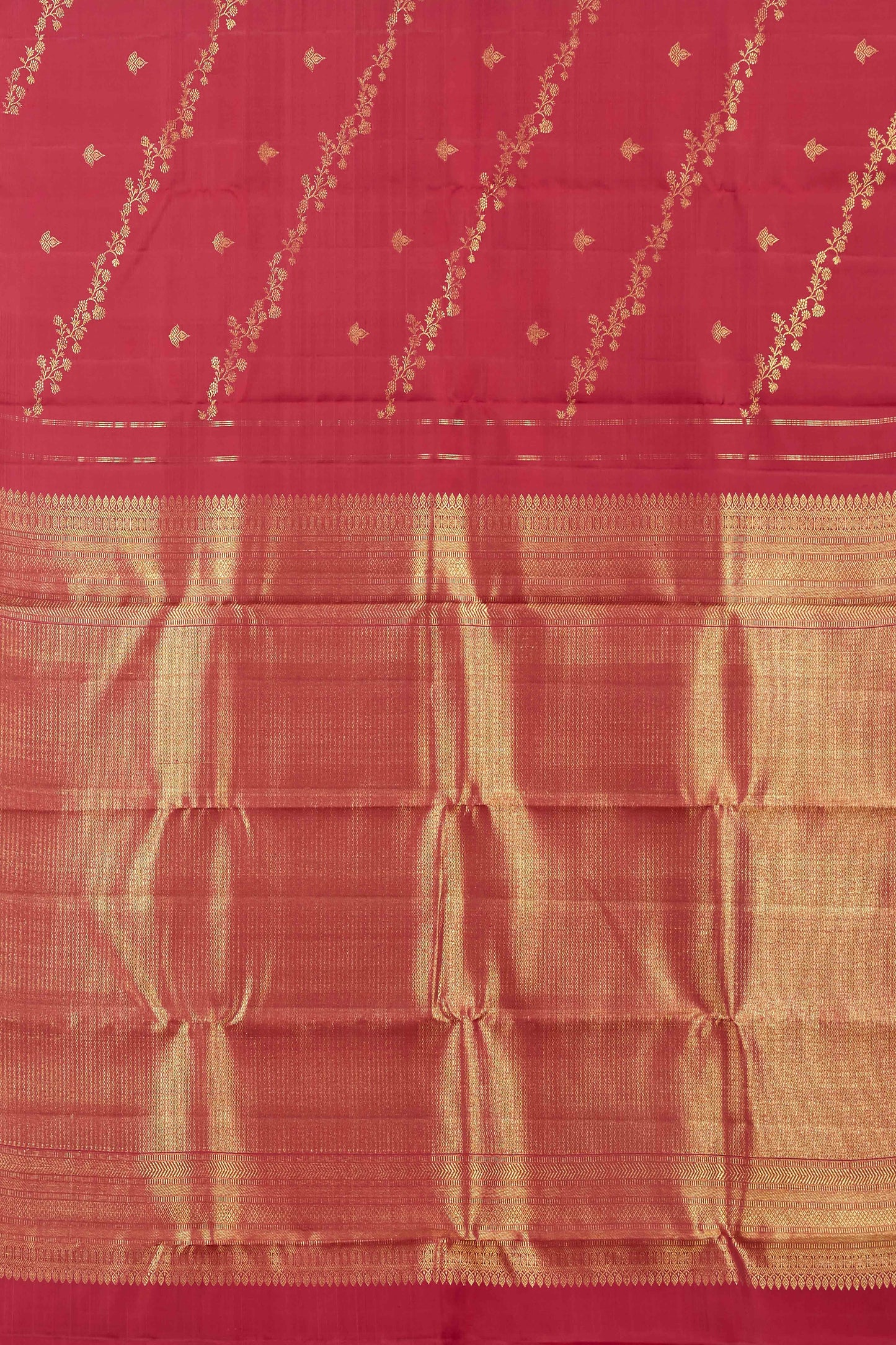 Deep Wine Kanchipuram Borderless Pure Silk Saree with Zari Floral Buttas