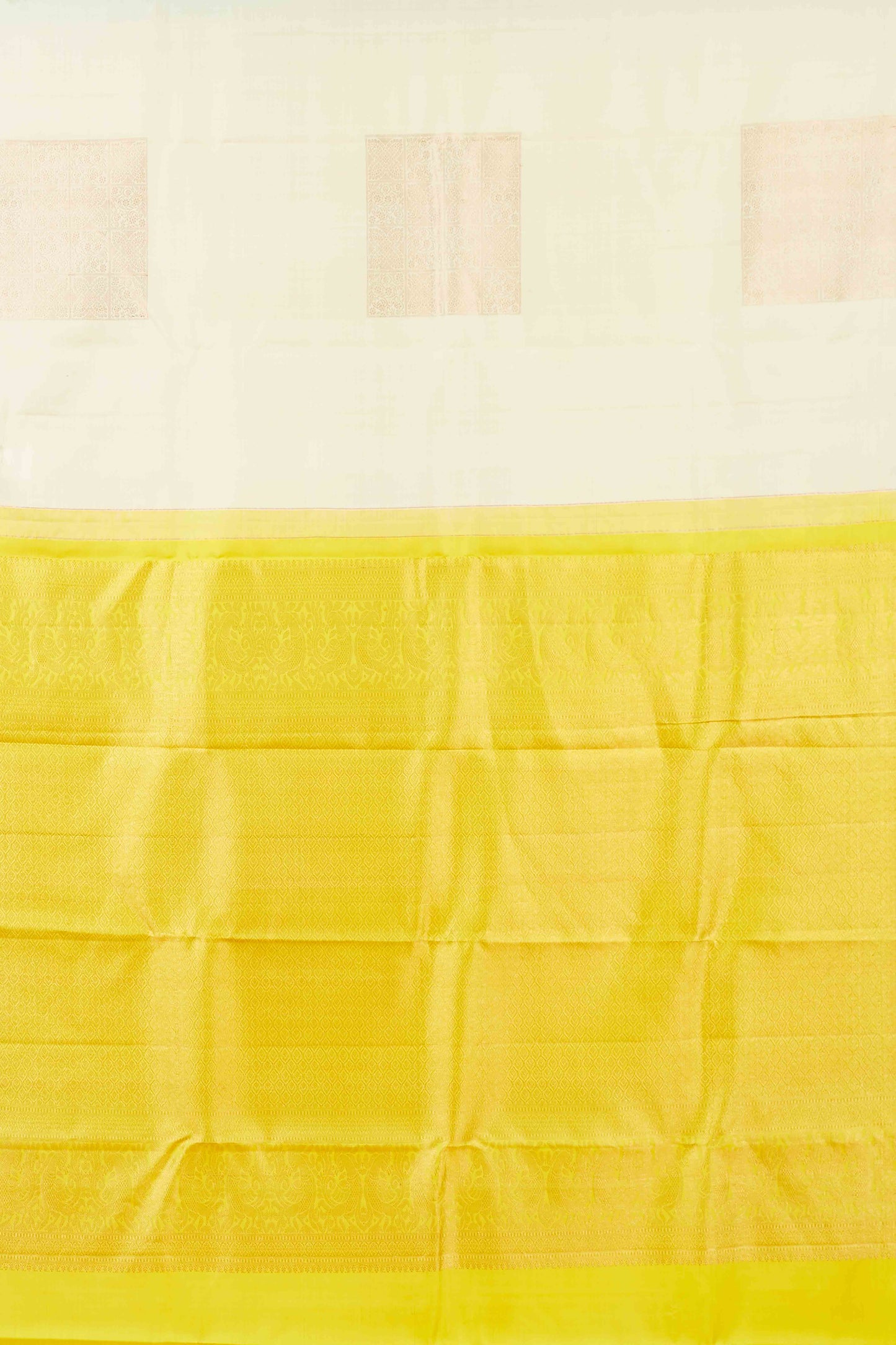 Ivory & Gold Borderless Kanchipuram Pure Silk Saree with Subtle Zari Checks