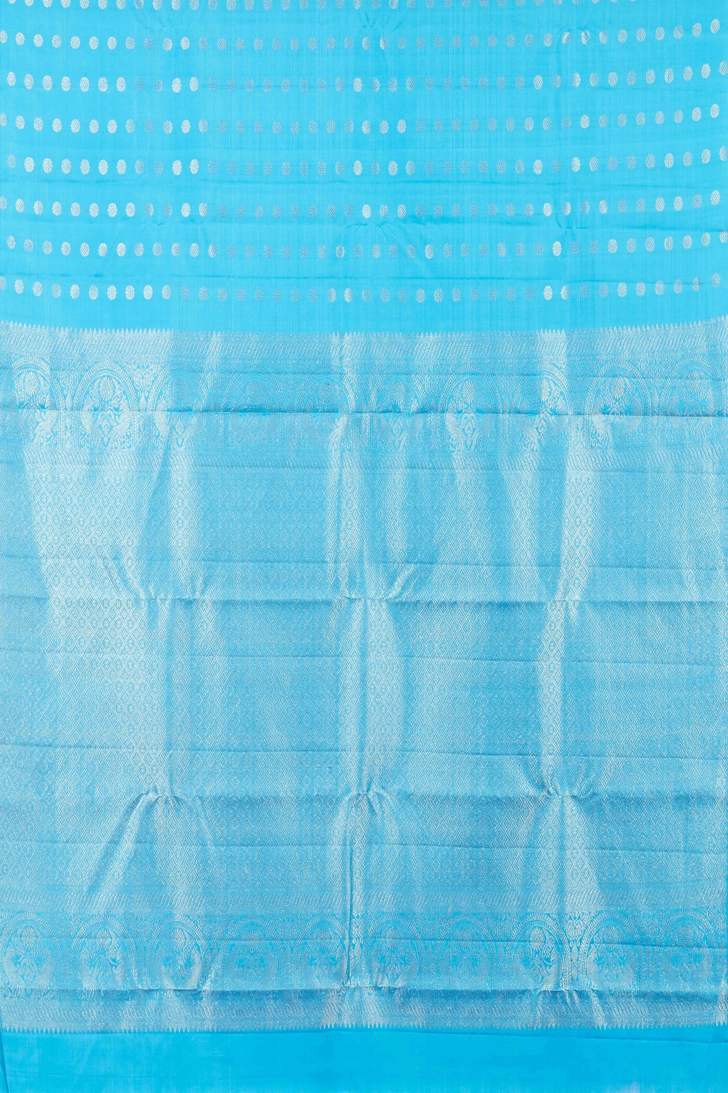 Sky Blue Borderless Kanchipuram Pure Silk Saree with Zari Polka Buttas