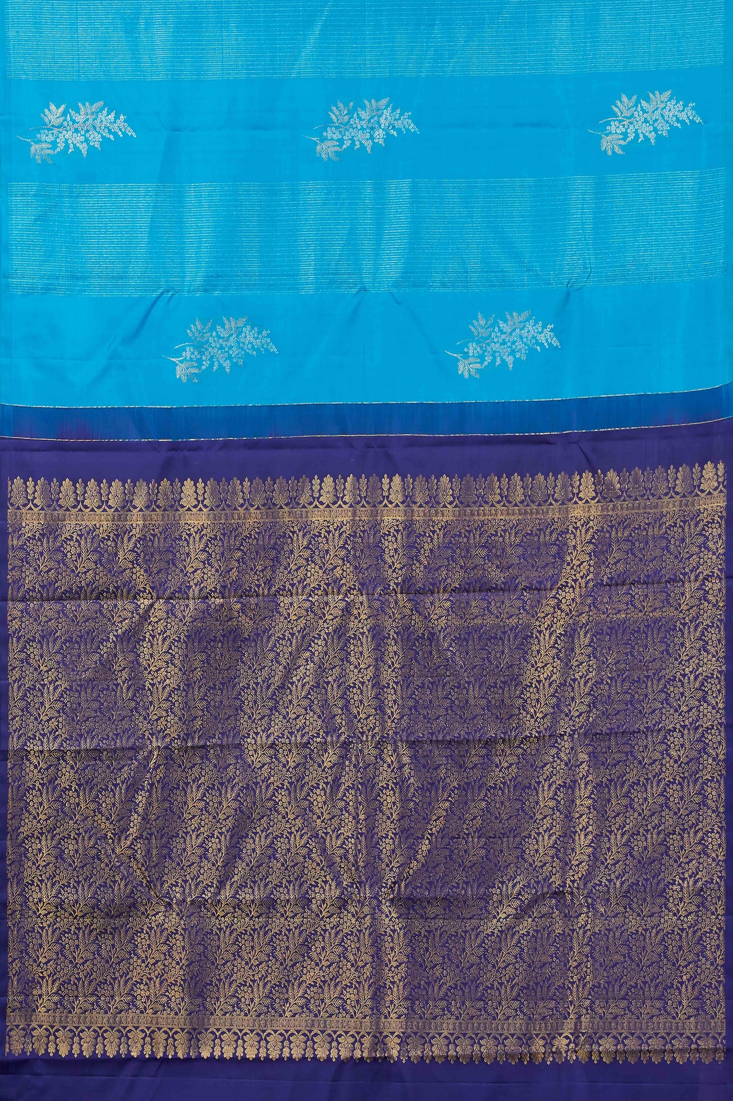 Sky Blue Borderless Kanchipuram Pure Silk Saree with Silver Zari Body Buttas