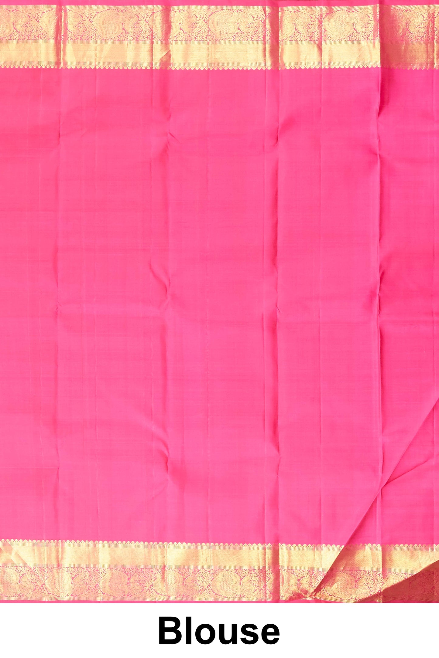 Kanchipuram Traditional Pure Silk Saree in Vibrant Magenta with Gold Zari Buttas and Contrasting Pink-Gold Border