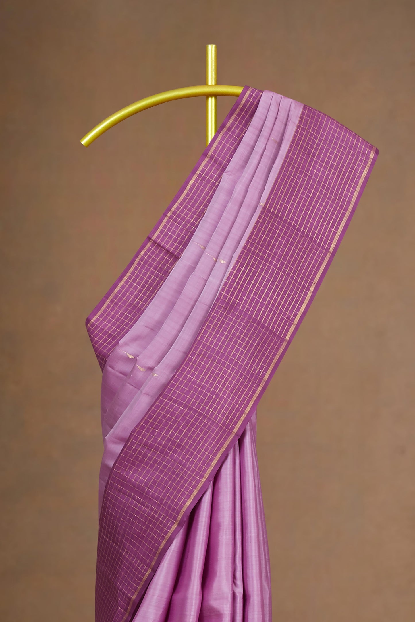 Kanchipuram Vairaoosi and Checks Silk Saree in Lavender Pink with Self-Checks and Matching Border