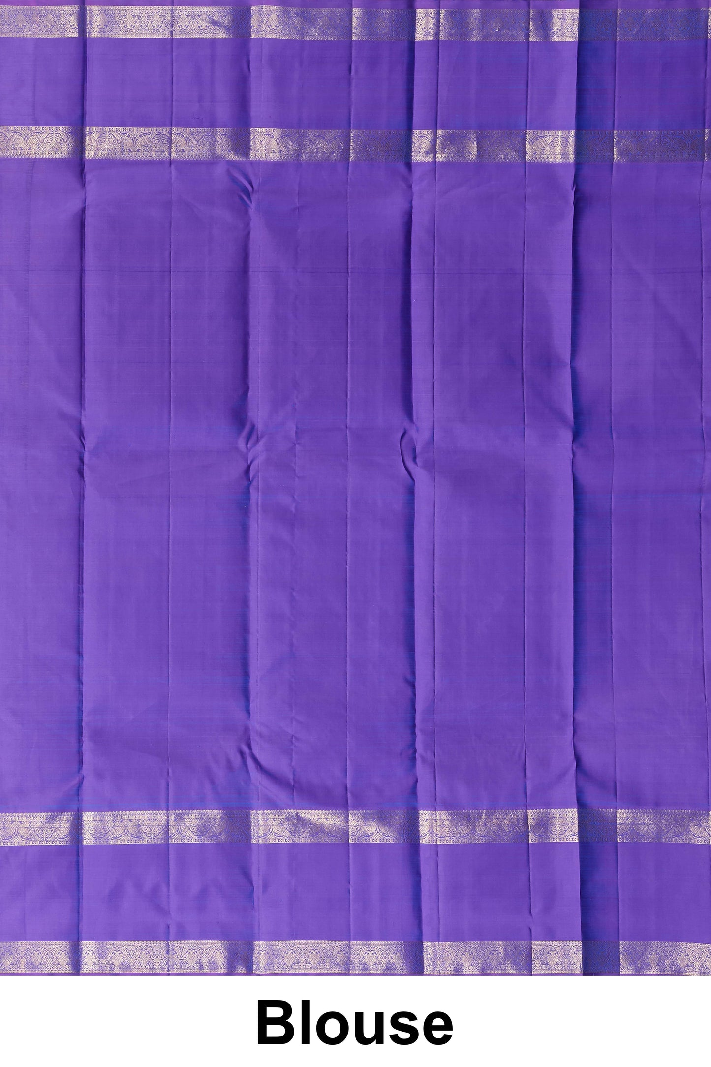 Royal Blue Kanchipuram Silk Saree with Silver Zari Detailing and Vibrant Purple Contrast Border