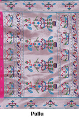 Pink zari motifs design paithani silk saree with self zari border and matching blouse