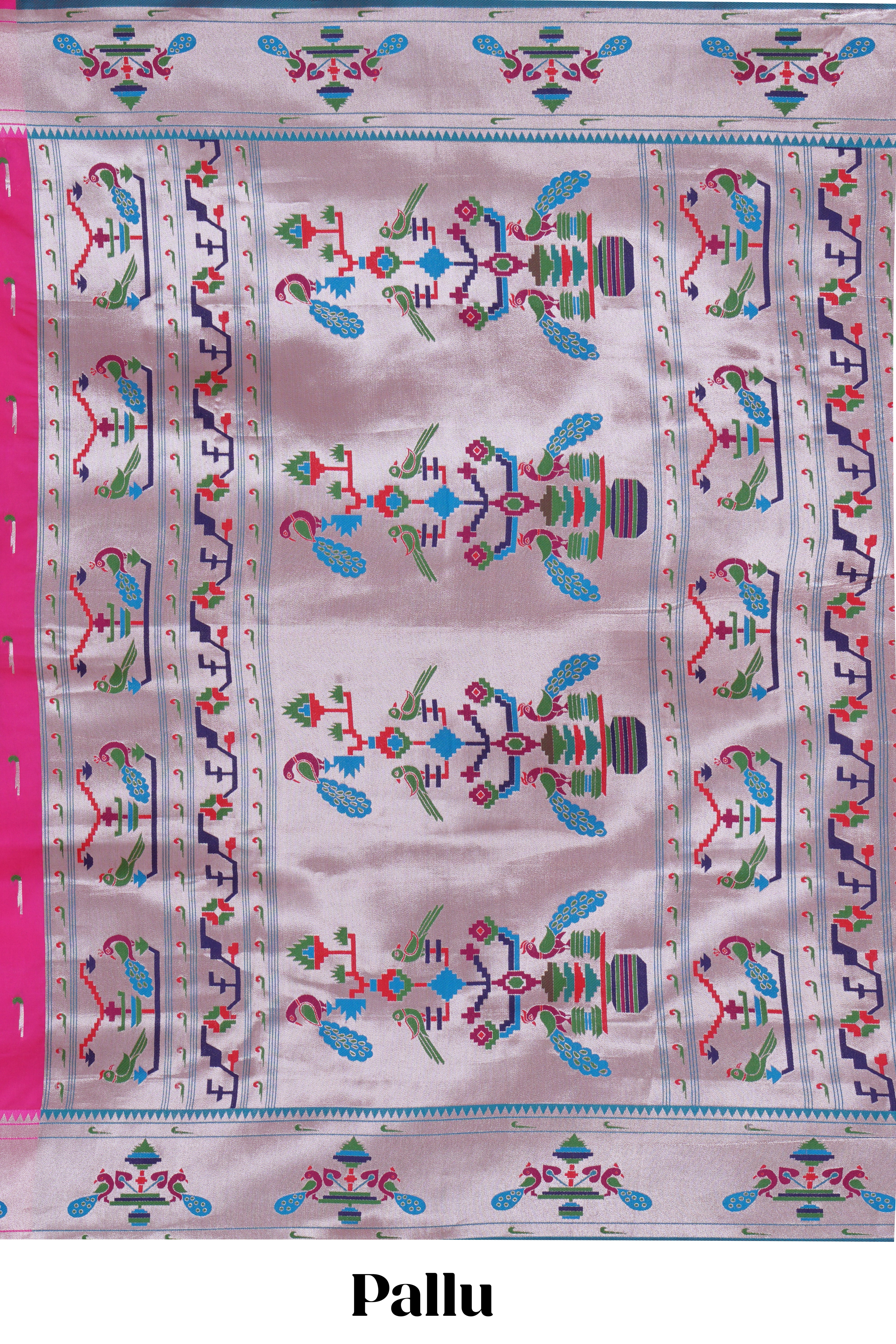 Pink zari motifs design paithani silk saree with self zari border and matching blouse