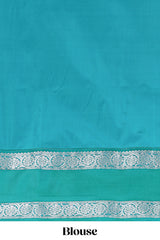 Purple checked zari butta semi soft silk saree with contrast border and pallu