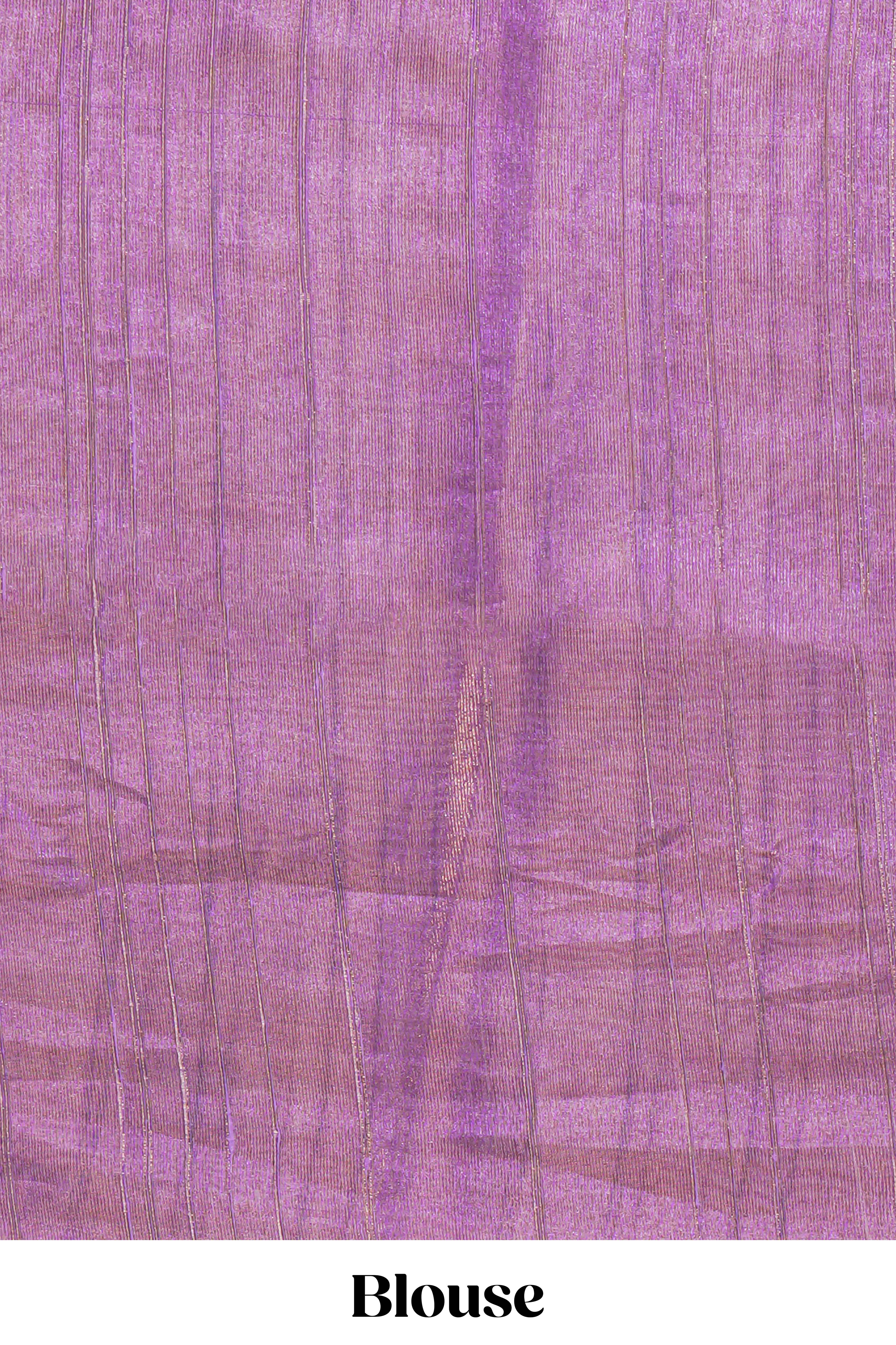 Violet warli printed semi tussar sareewith contrast warli printed pallu and matching blouse