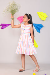 Multi-Color Stripe A-Line Cotton Dress for Girls – Stylish Casual Wear