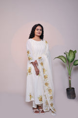 White floral design A line anarkali with self bottom and matching dubatta