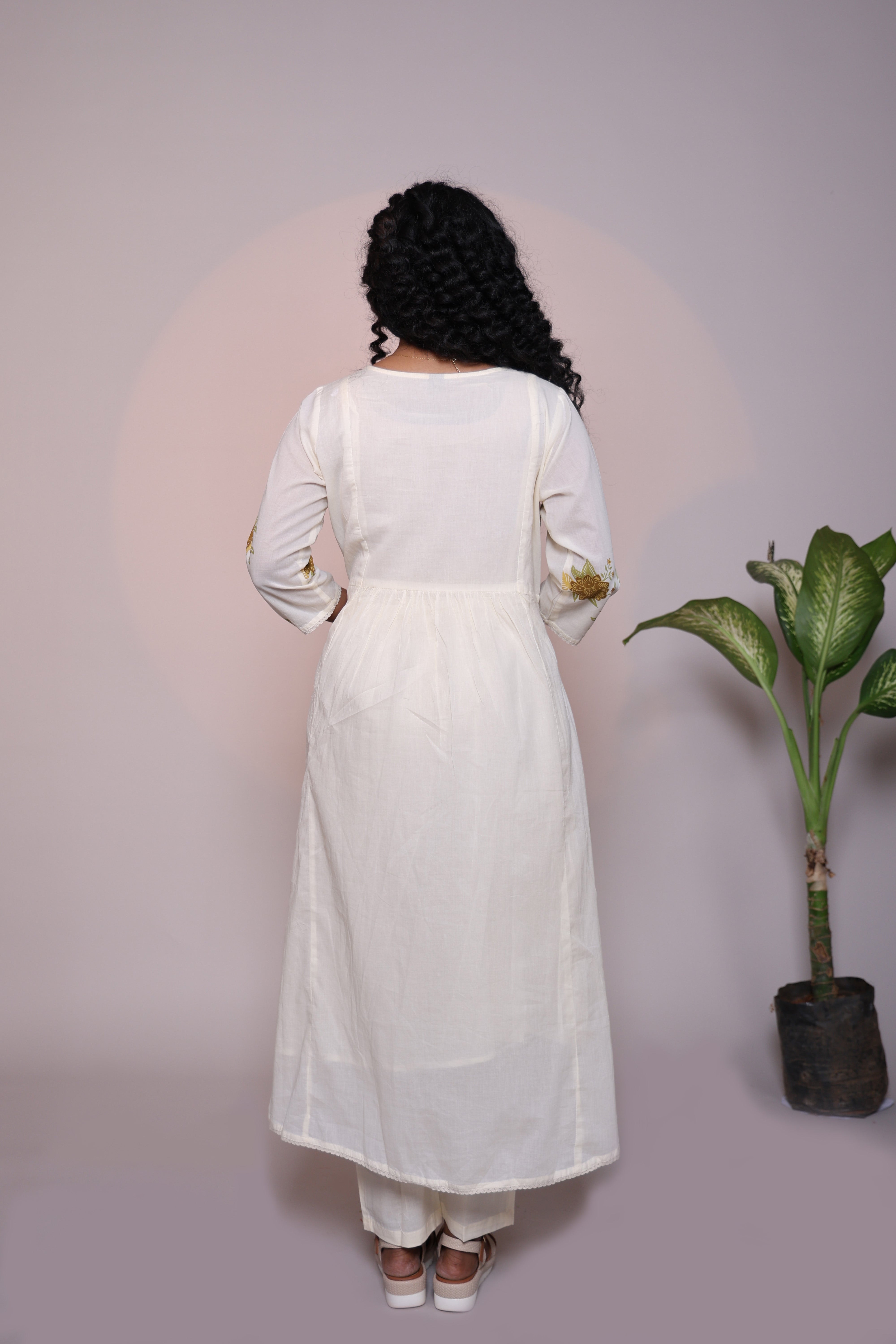White floral design A line anarkali with self bottom and matching dubatta